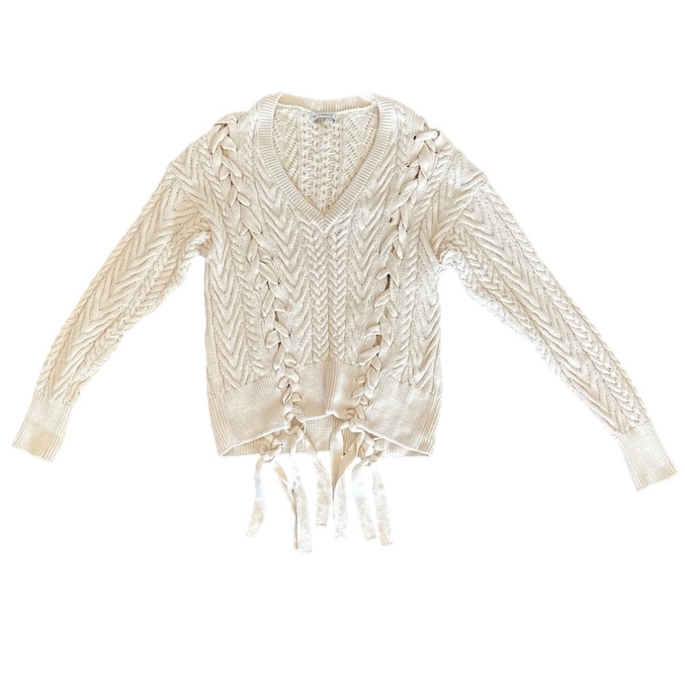 Zara beige V-Neck knit sweater with lacing sections size M